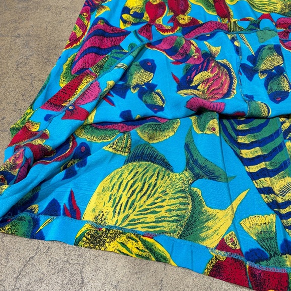 Vintage 100% Silk Tropical Fish Print Skirt Bright Vibrant Colorful A-Line - Picture 5 of 8